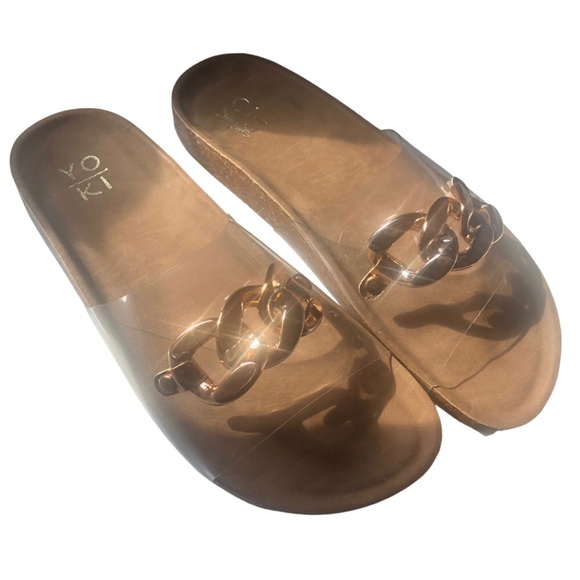 Unworn womens clear gold chain sandals size 8.5 straps jelly slides - Picture 2 of 2